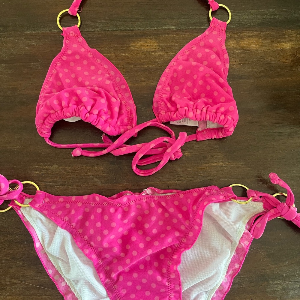 Pink Polka Dot Bikini with Gold Accents